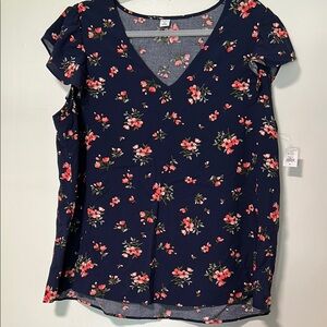 Old Navy Dark Blue Ruffled Flutter Sleeve Blouse